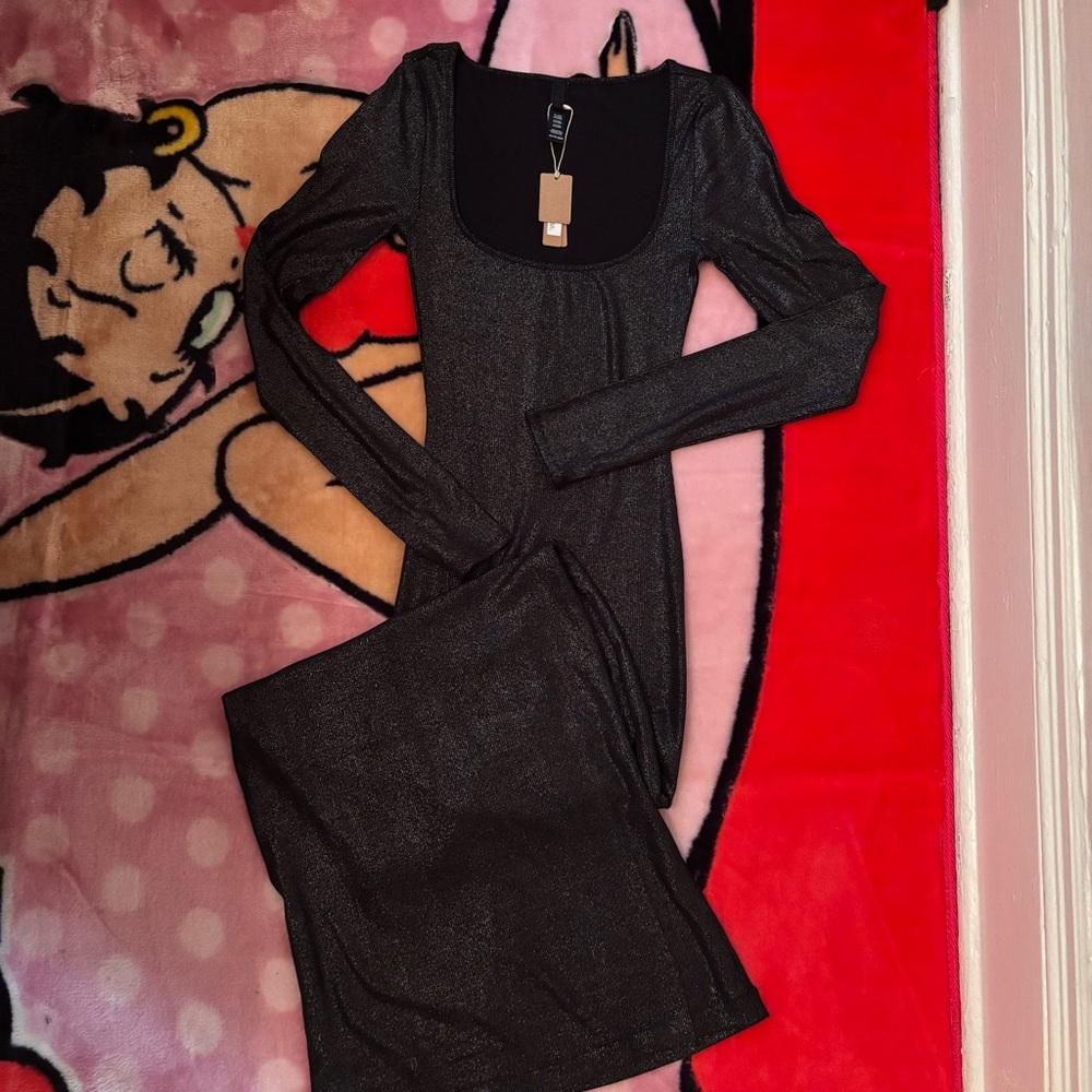 SKIMS NWT Lounge Shimmer Black Dress